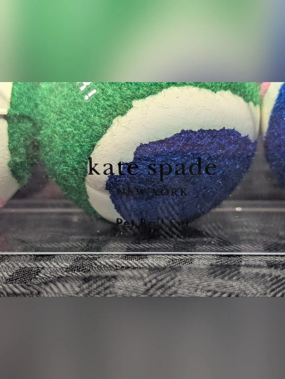Pink, Green & Blue Kate Spade Tennis Ball Set.